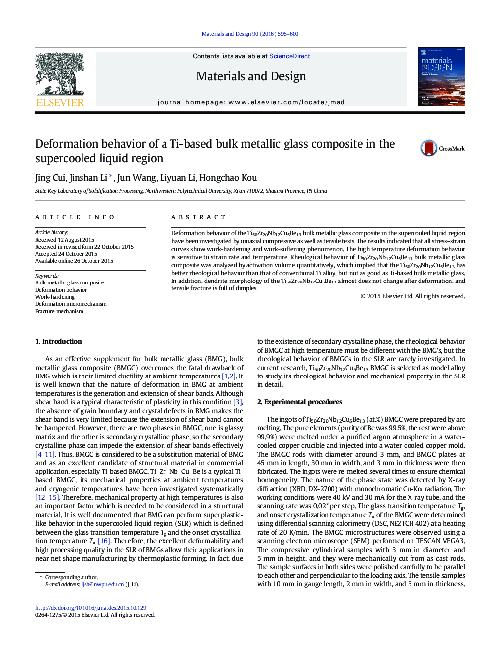 Deformation behavior of a Ti-based bulk metallic glass composite in the supercooled liquid region