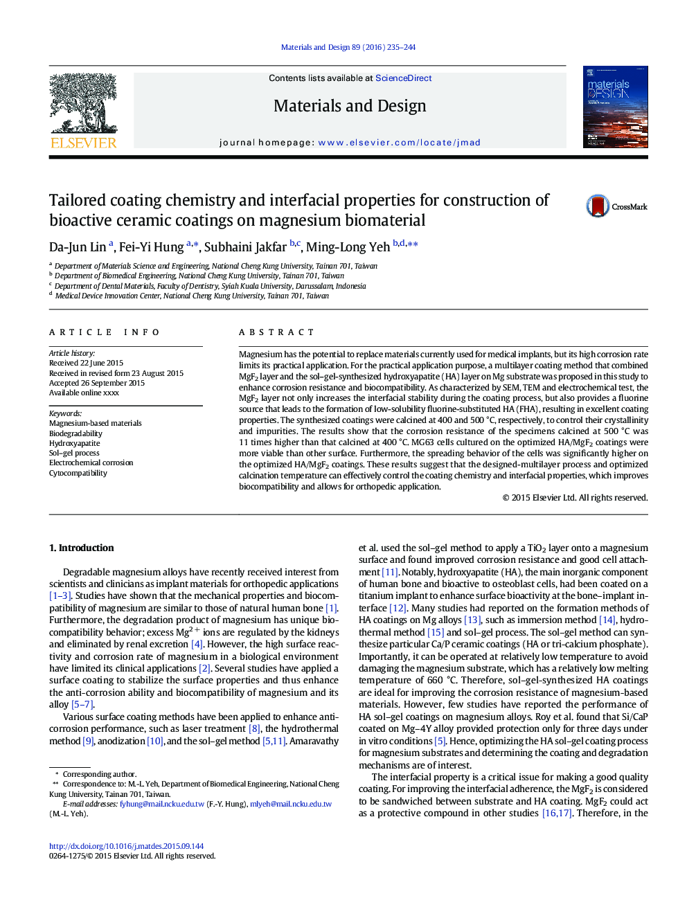 Tailored coating chemistry and interfacial properties for construction of bioactive ceramic coatings on magnesium biomaterial