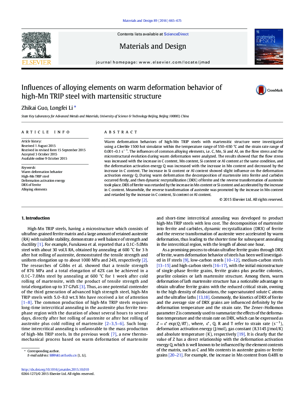 Influences of alloying elements on warm deformation behavior of high-Mn TRIP steel with martensitic structure