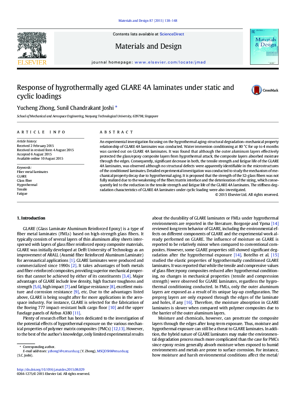 Response of hygrothermally aged GLARE 4A laminates under static and cyclic loadings