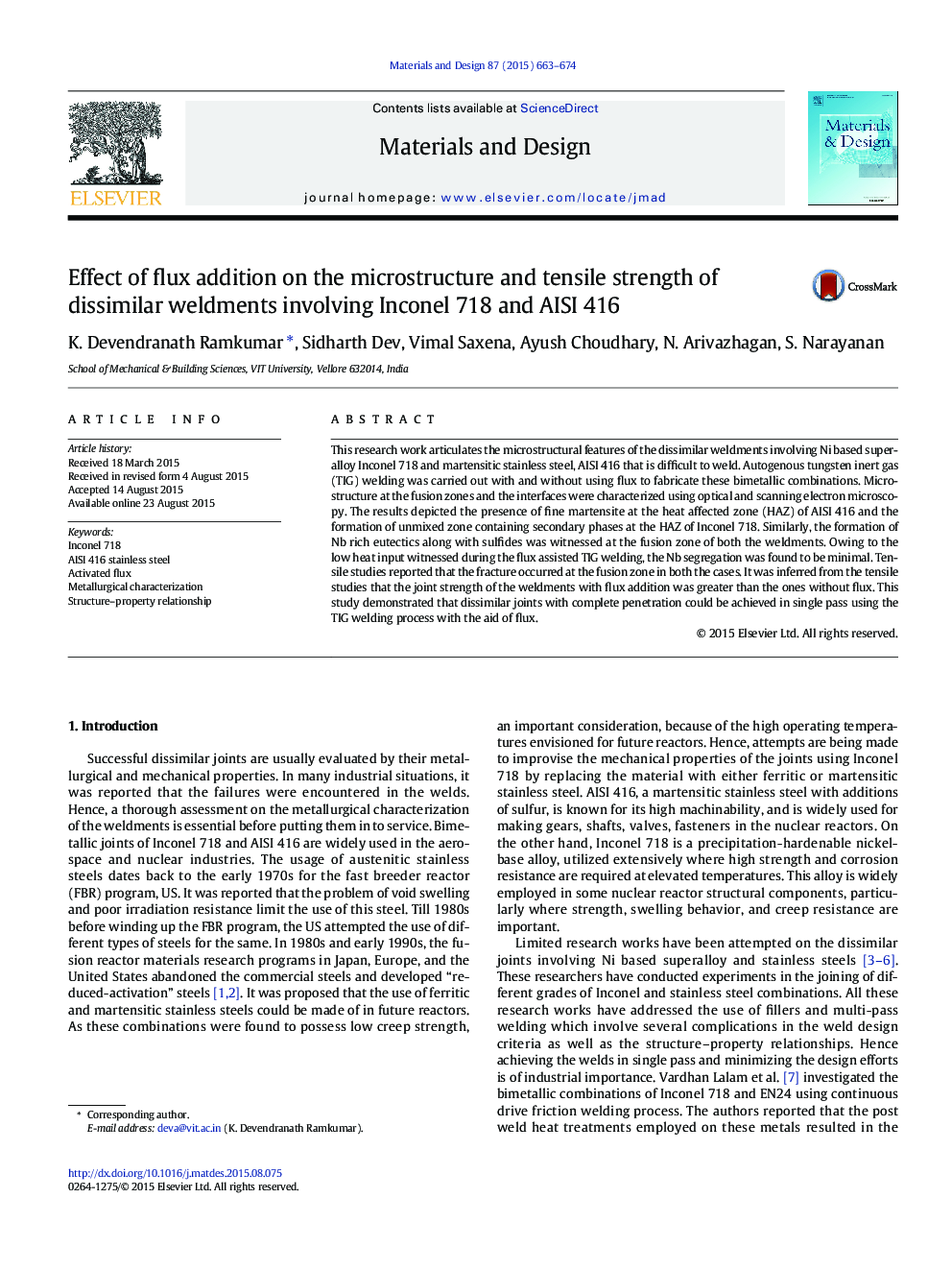 Effect of flux addition on the microstructure and tensile strength of dissimilar weldments involving Inconel 718 and AISI 416