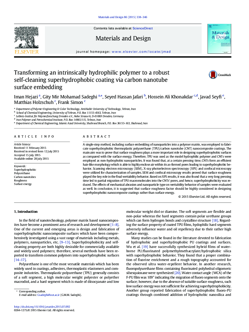 Transforming an intrinsically hydrophilic polymer to a robust self-cleaning superhydrophobic coating via carbon nanotube surface embedding