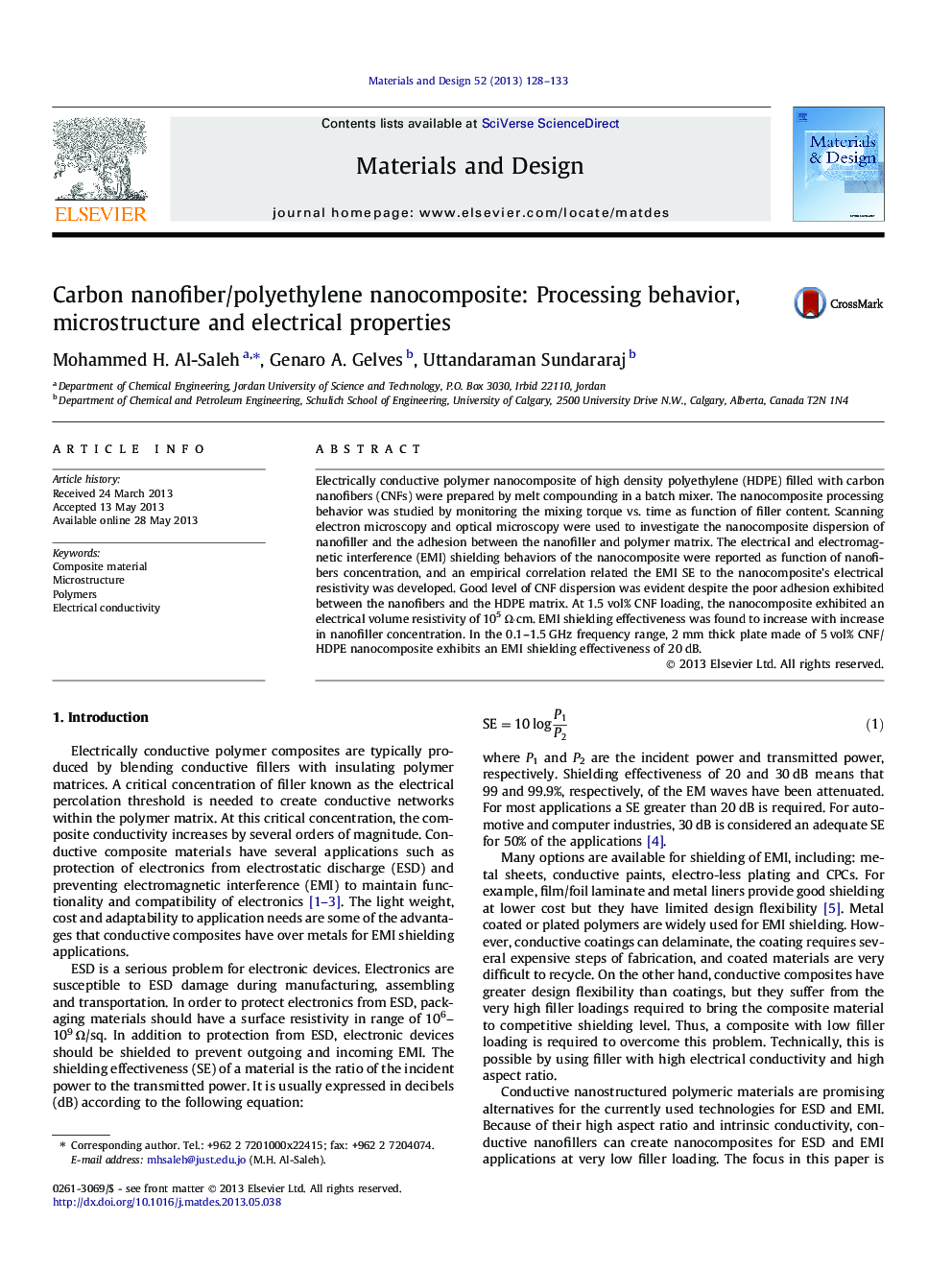 نانوکامپوزیت نانوفیبری کربن / پلی اتیلن: رفتار پردازش، ریزساختار و خواص الکتریکی 