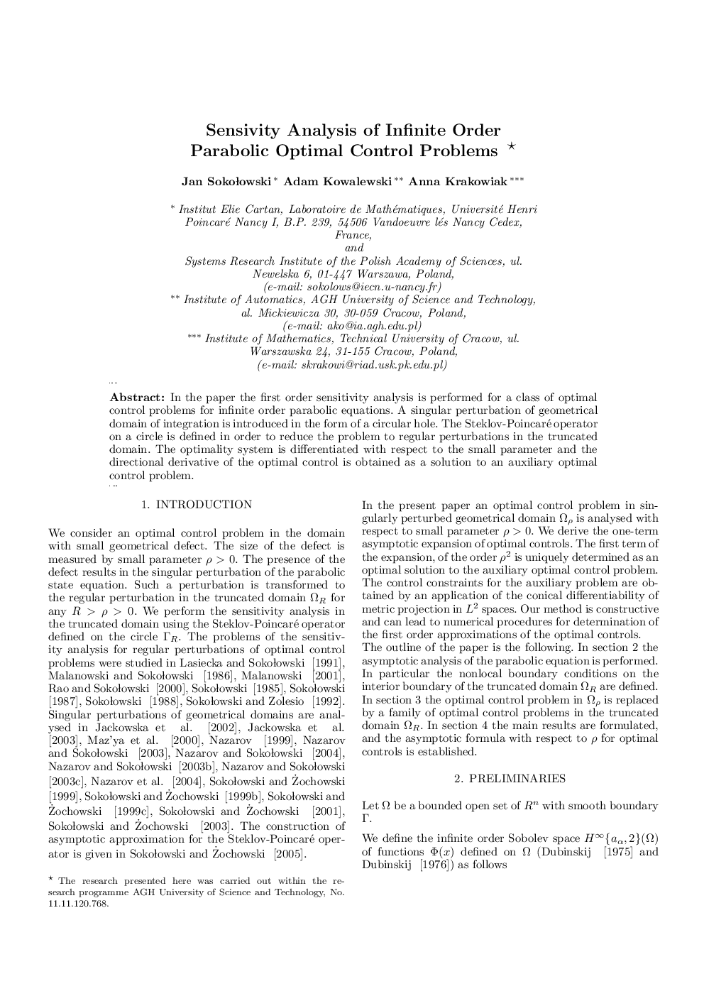 Sensivity Analysis of Infinite Order Parabolic Optimal Control Problems* 