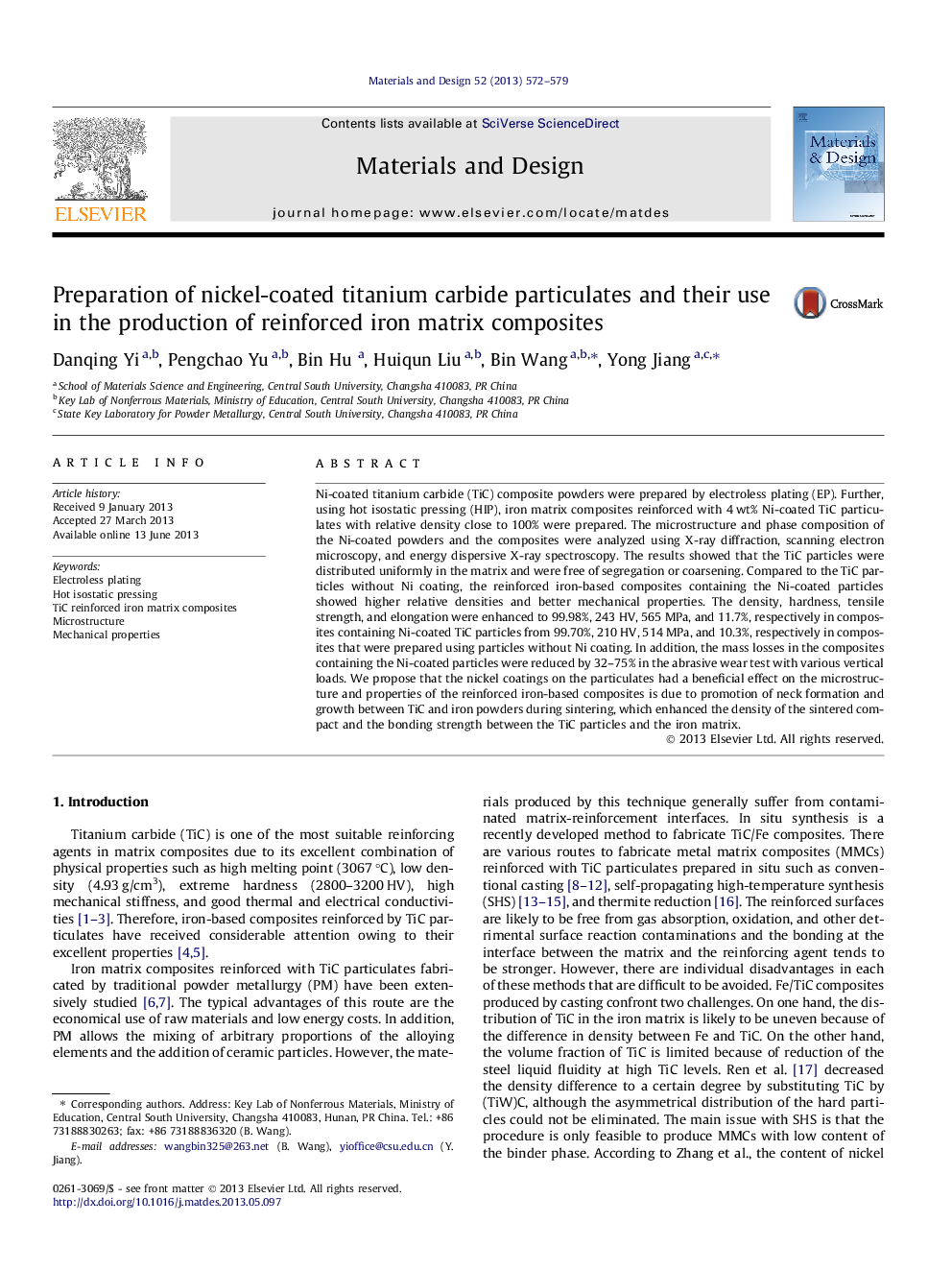 Preparation of nickel-coated titanium carbide particulates and their use in the production of reinforced iron matrix composites