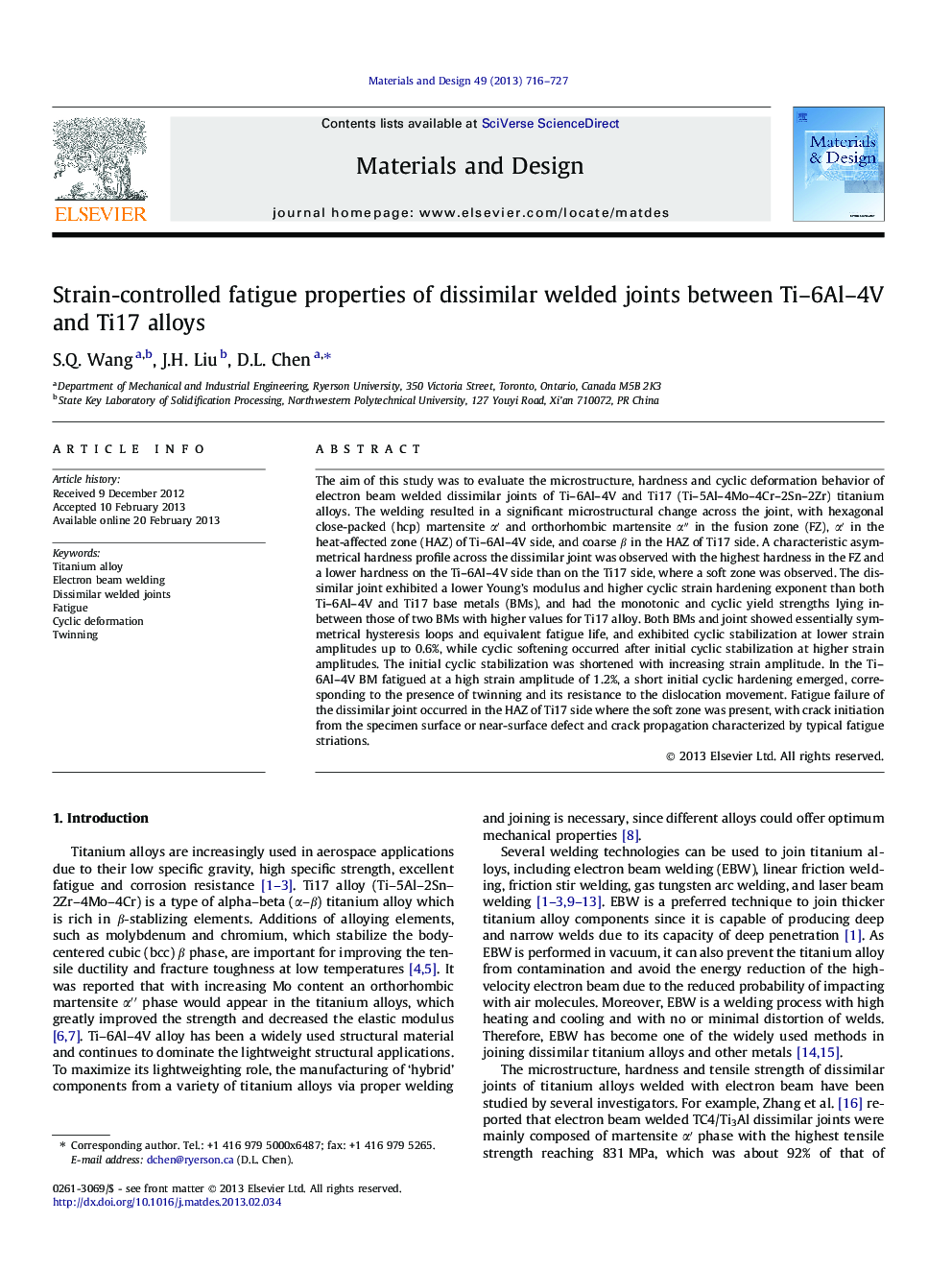 Strain-controlled fatigue properties of dissimilar welded joints between Ti-6Al-4V and Ti17 alloys