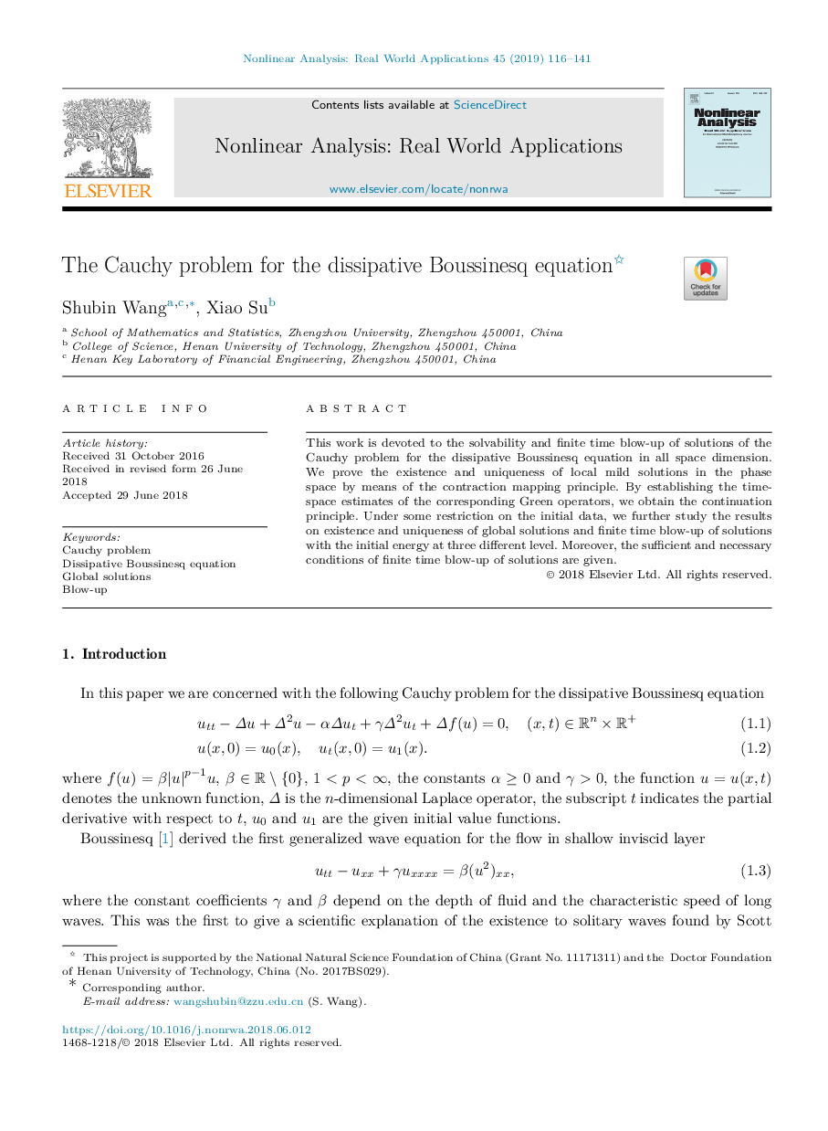 The Cauchy problem for the dissipative Boussinesq equation