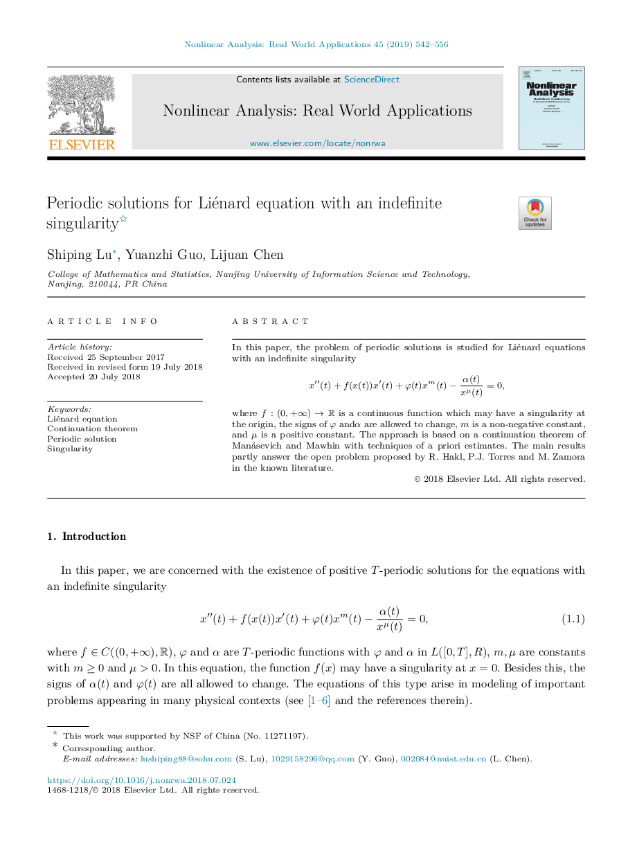 Periodic solutions for Liénard equation with an indefinite singularity