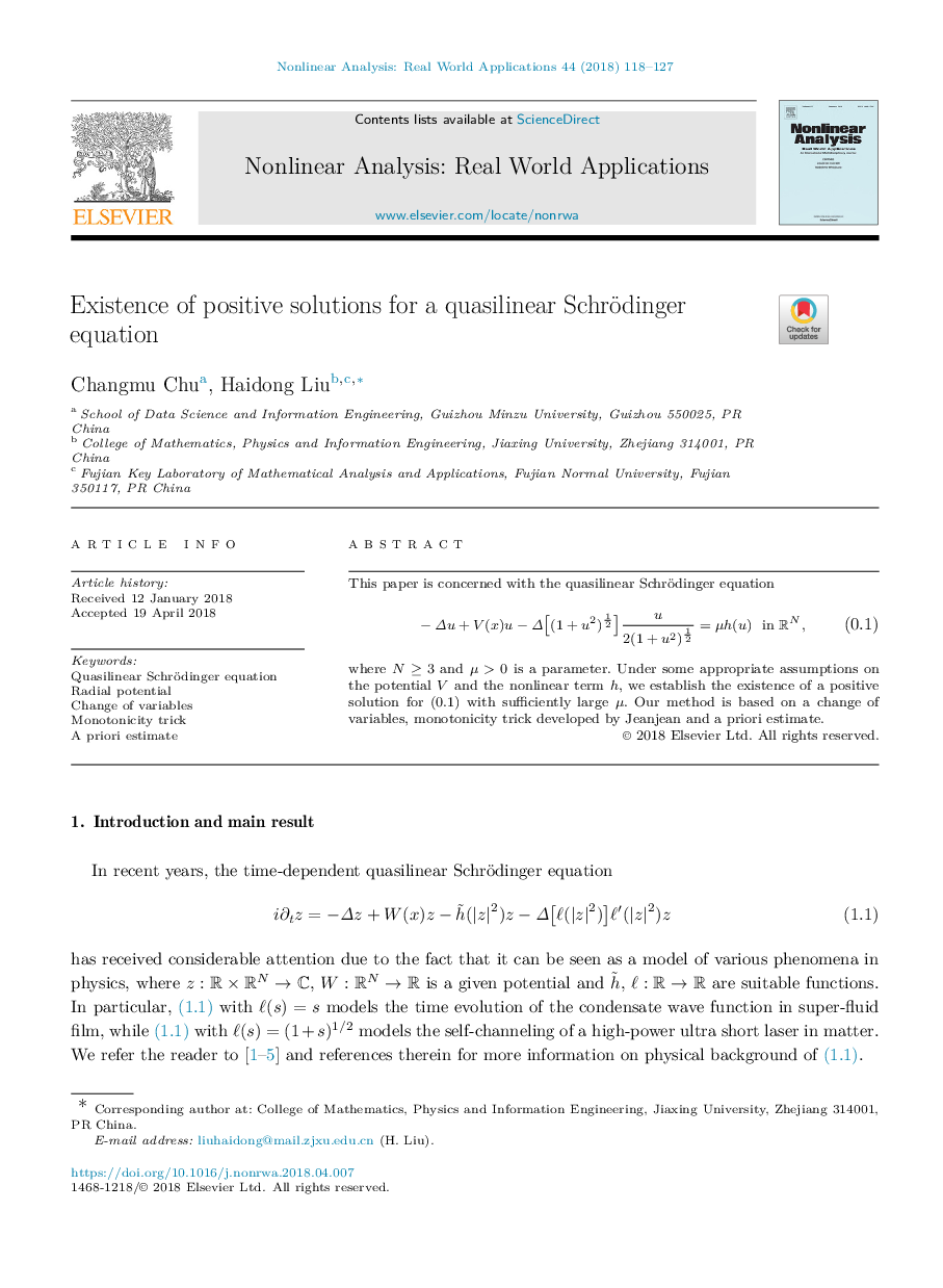 Existence of positive solutions for a quasilinear Schrödinger equation