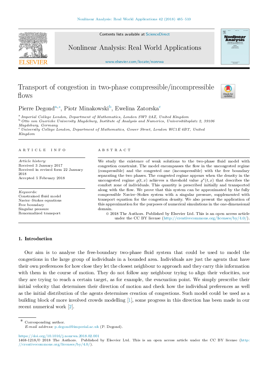 Transport of congestion in two-phase compressible/incompressible flows