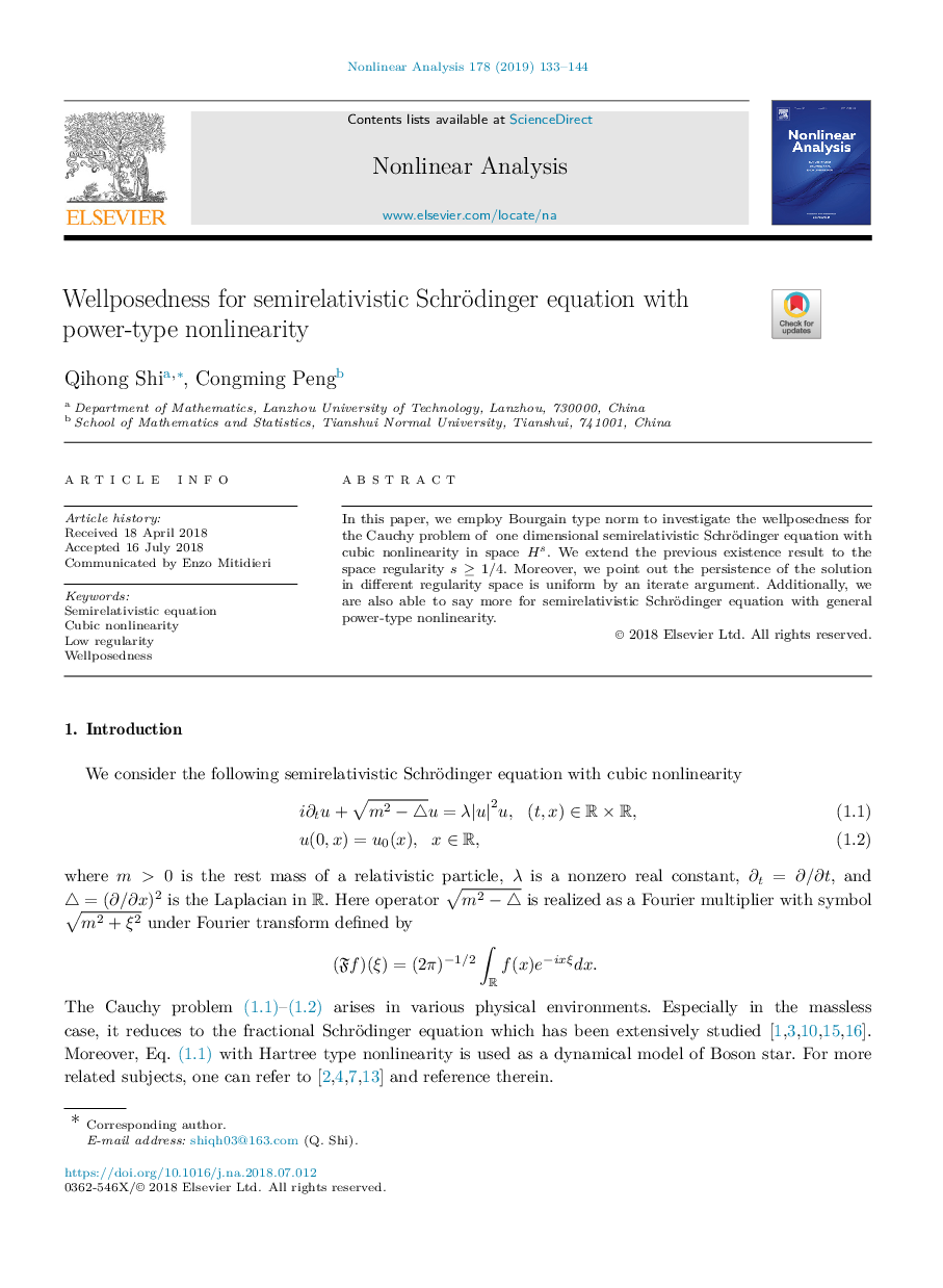 Wellposedness for semirelativistic Schrödinger equation with power-type nonlinearity