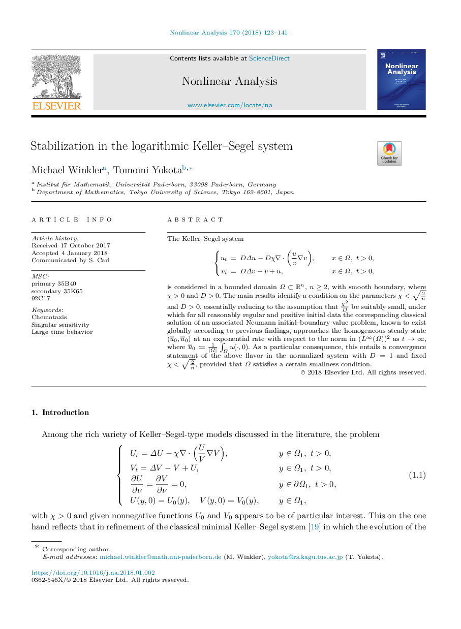 Stabilization in the logarithmic Keller-Segel system