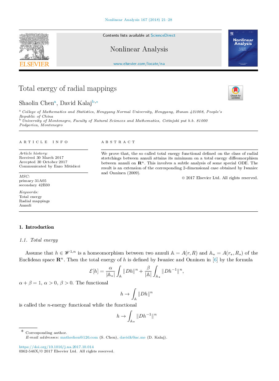 Total energy of radial mappings