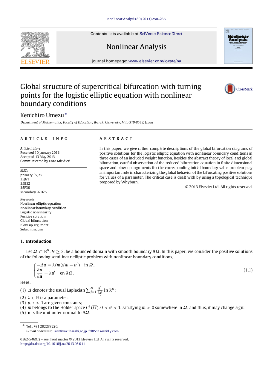 Global structure of supercritical bifurcation with turning points for the logistic elliptic equation with nonlinear boundary conditions