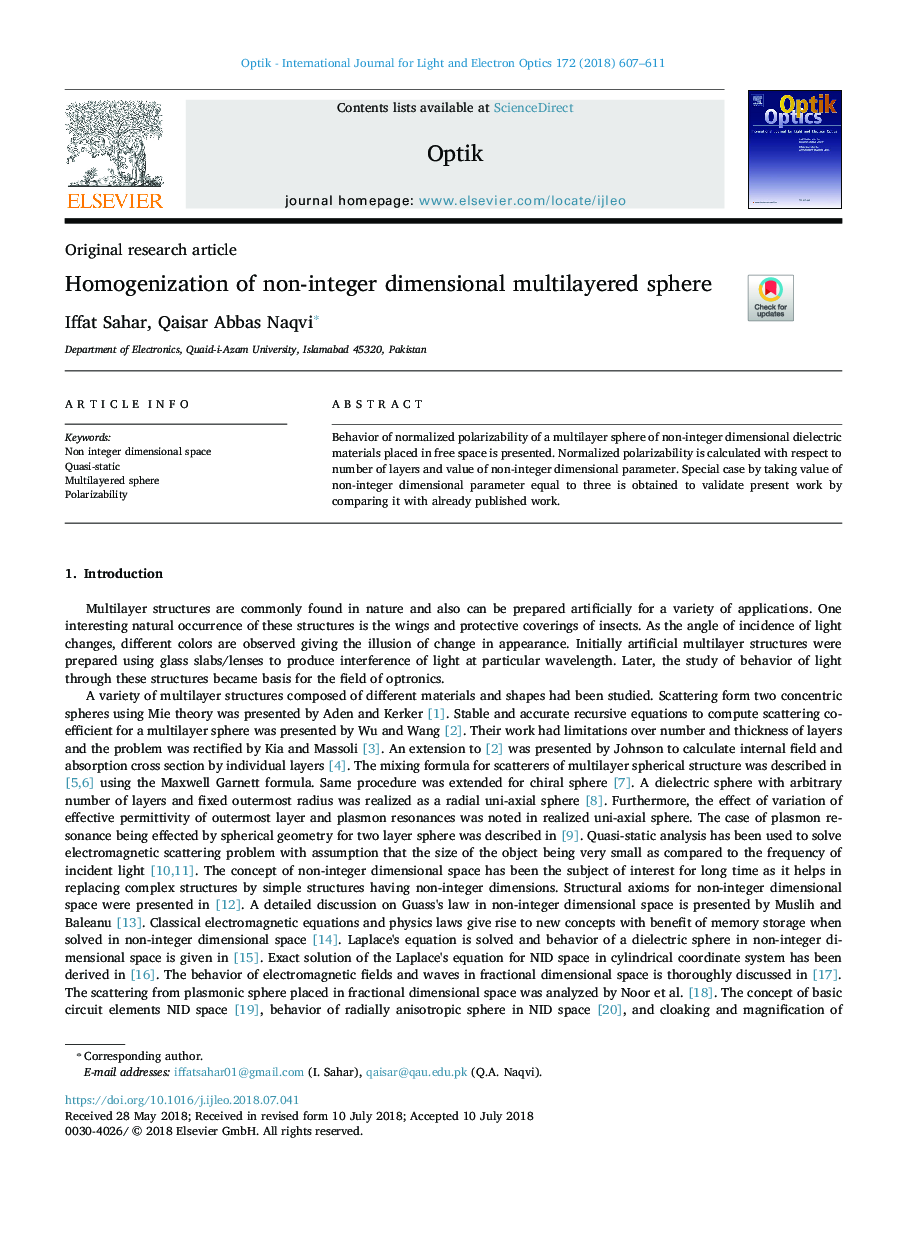 Homogenization of non-integer dimensional multilayered sphere