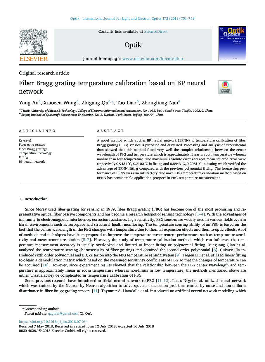 Fiber Bragg grating temperature calibration based on BP neural network