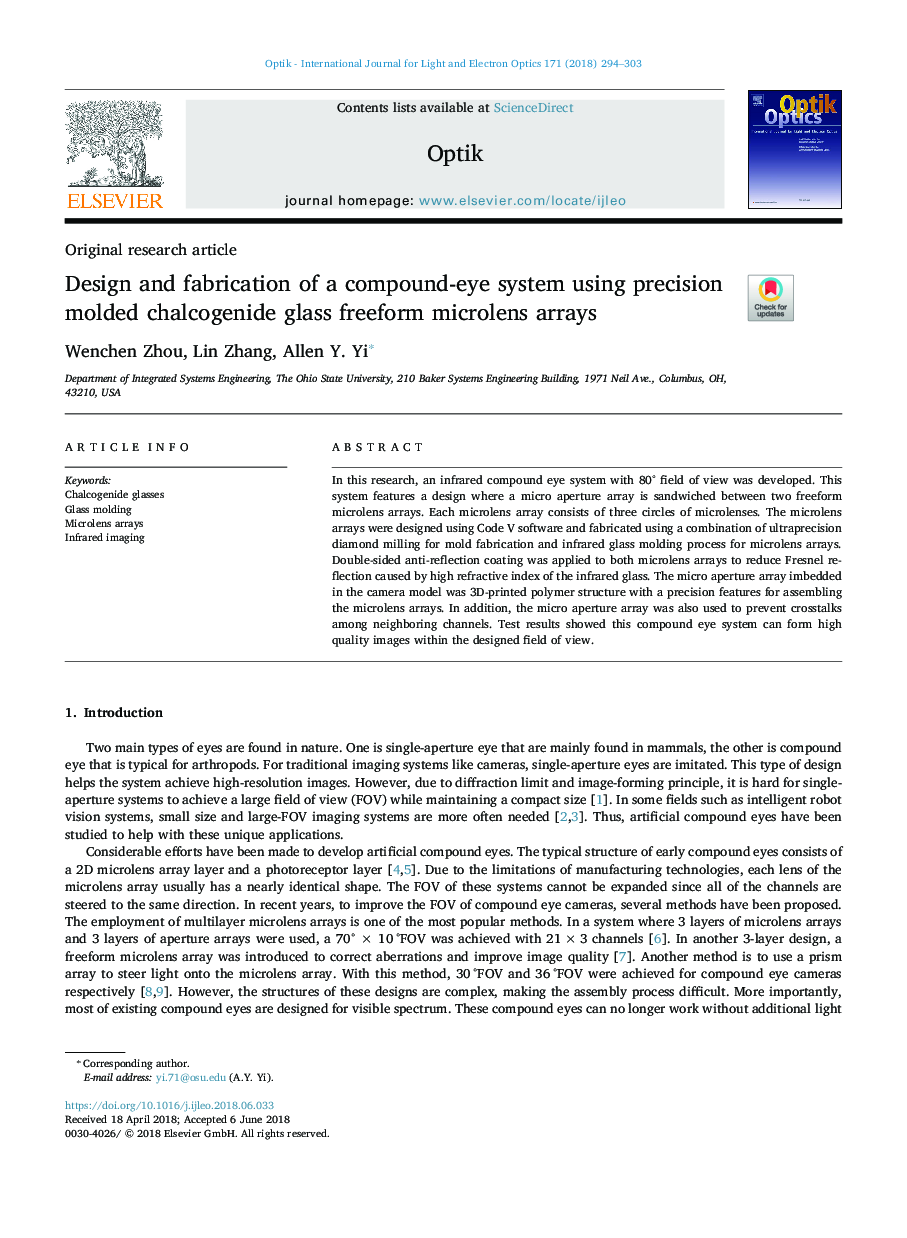 Design and fabrication of a compound-eye system using precision molded chalcogenide glass freeform microlens arrays