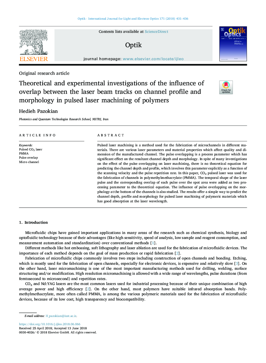 Theoretical and experimental investigations of the influence of overlap between the laser beam tracks on channel profile and morphology in pulsed laser machining of polymers