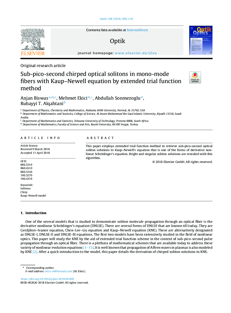 Sub-pico-second chirped optical solitons in mono-mode fibers with Kaup-Newell equation by extended trial function method
