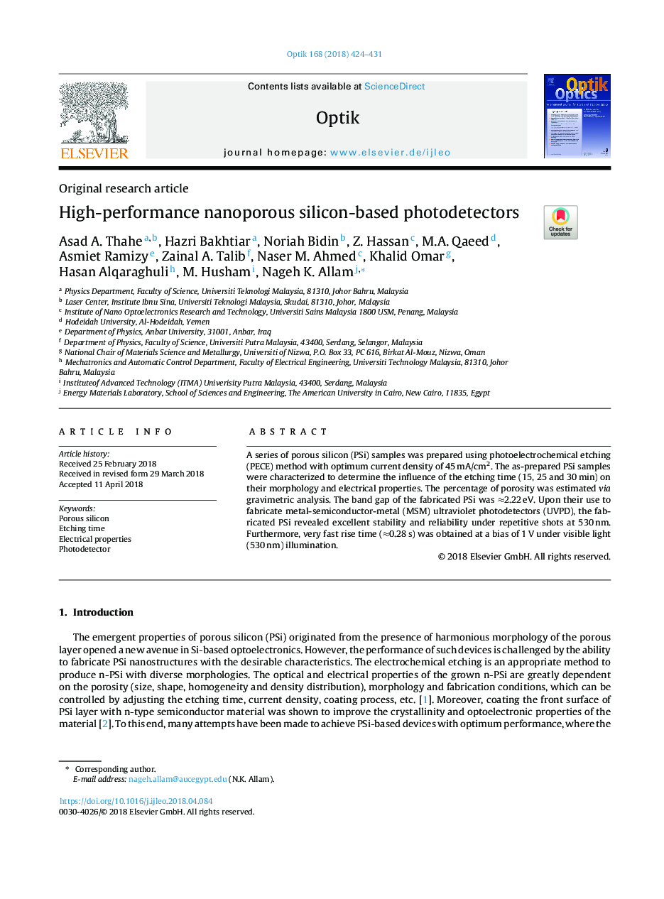 High-performance nanoporous silicon-based photodetectors