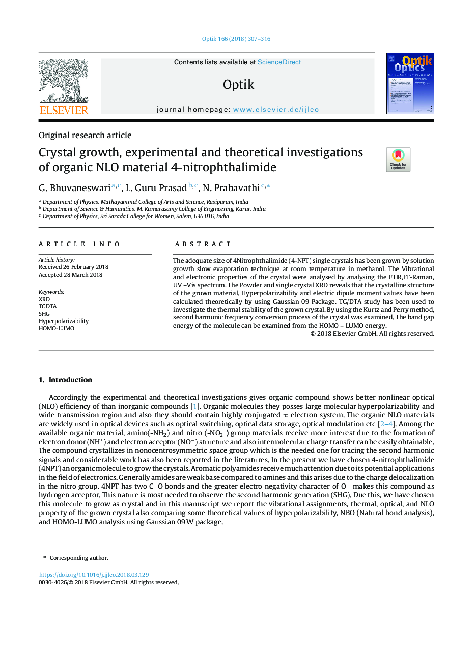 Crystal growth, experimental and theoretical investigations of organic NLO material 4-nitrophthalimide