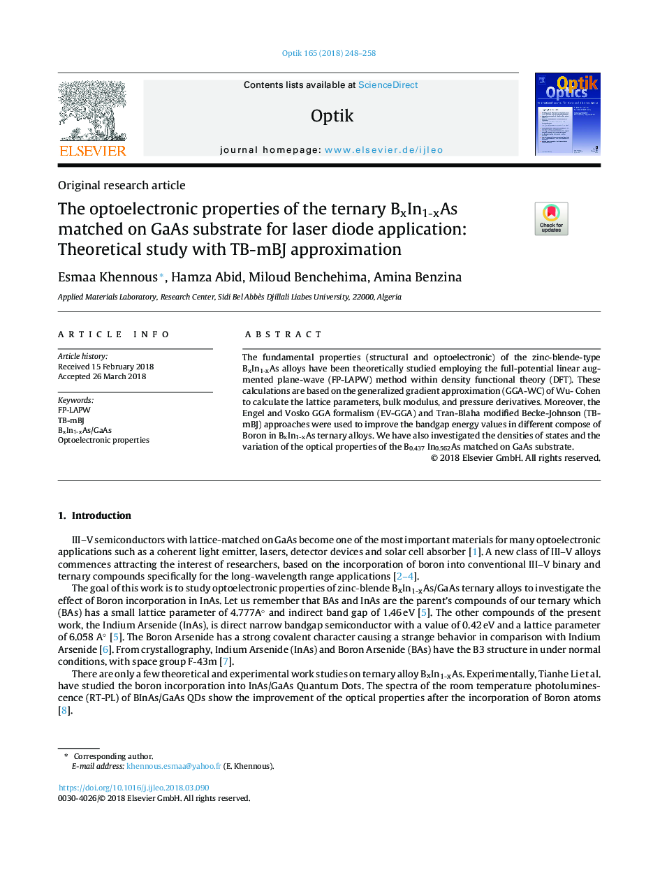 The optoelectronic properties of the ternary BxIn1-xAs matched on GaAs substrate for laser diode application: Theoretical study with TB-mBJ approximation