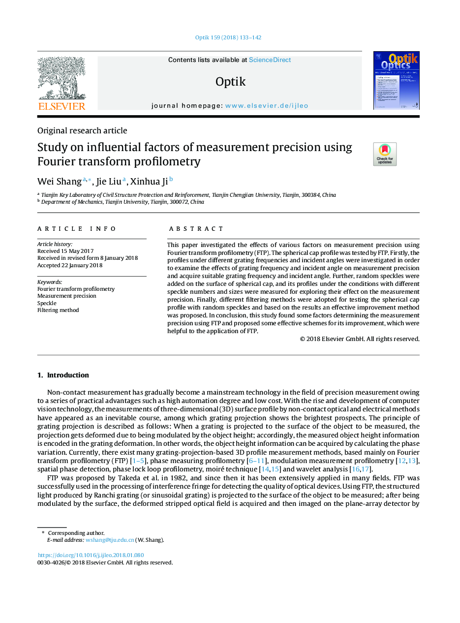 Study on influential factors of measurement precision using Fourier transform profilometry