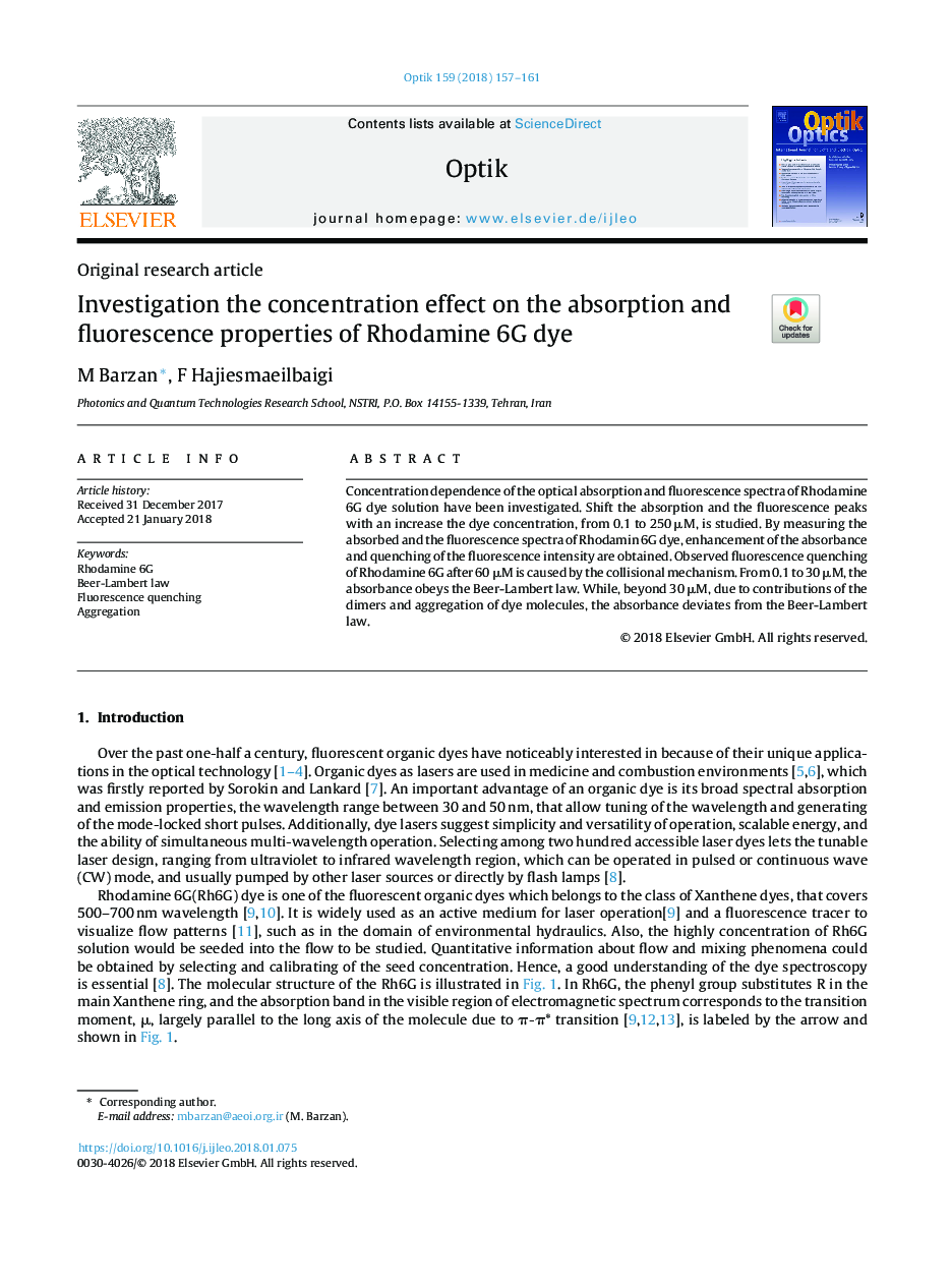 Investigation the concentration effect on the absorption and fluorescence properties of Rhodamine 6G dye