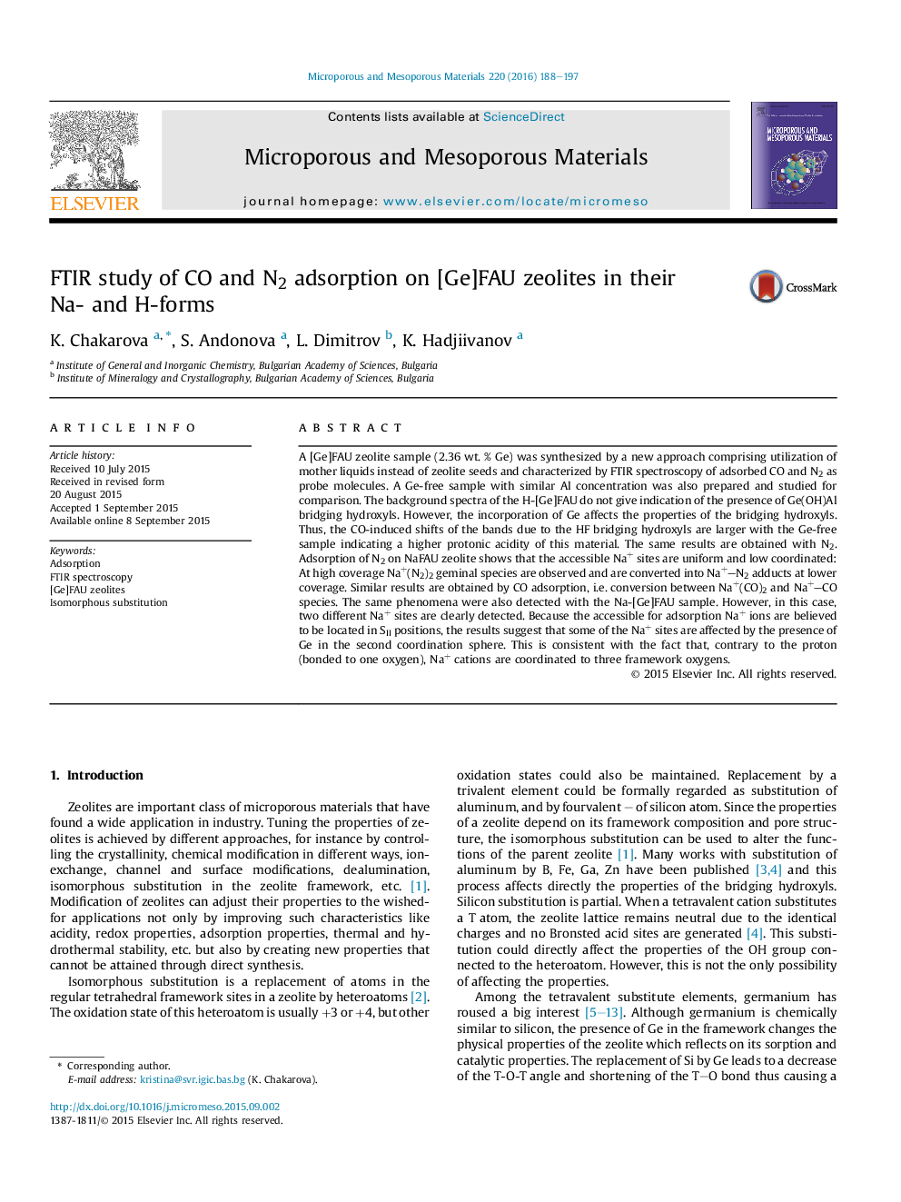 FTIR study of CO and N2 adsorption on [Ge]FAU zeolites in their Na- and H-forms