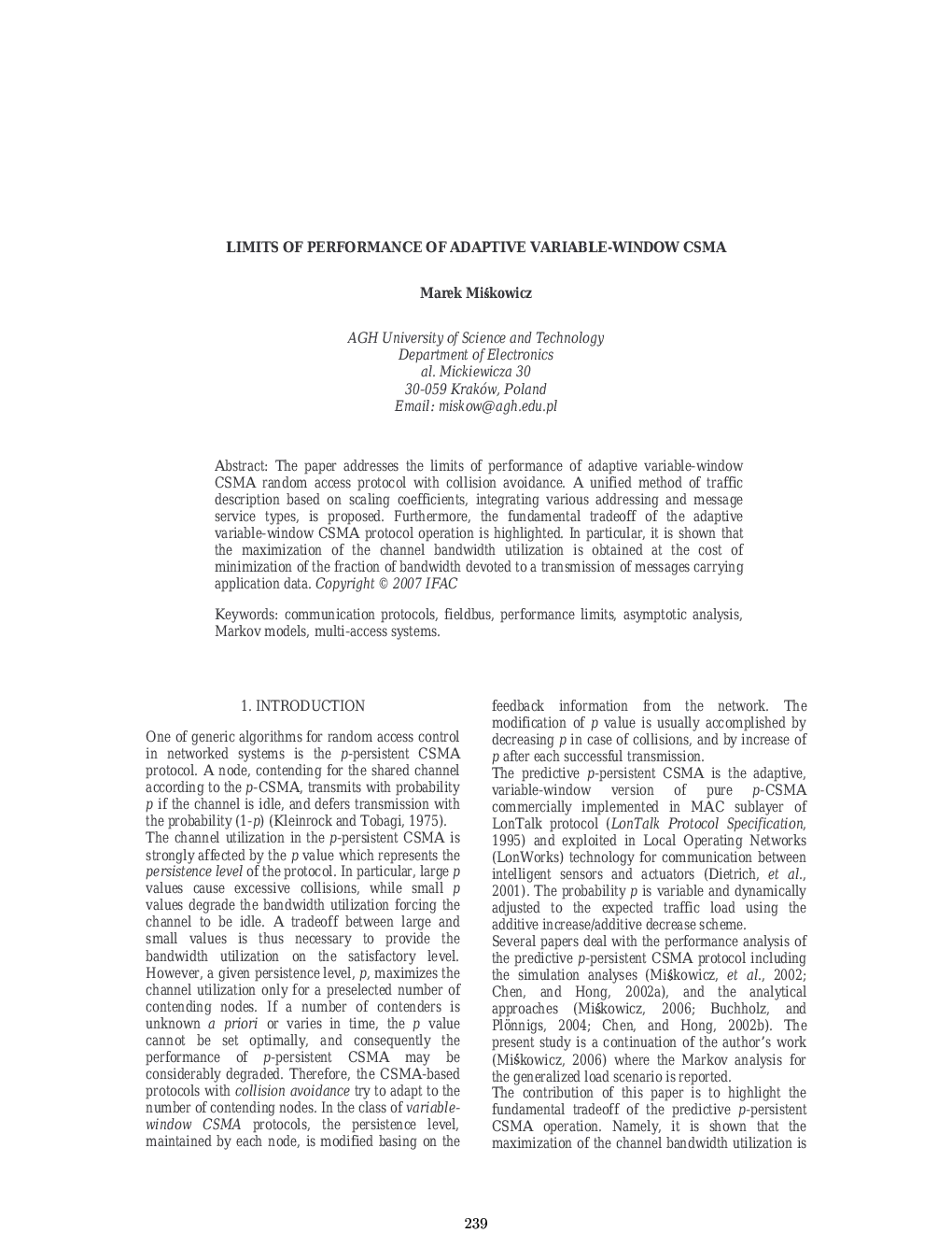 عکس صفحه اول مقاله: LIMITS OF PERFORMANCE OF ADAPTIVE VARIABLE-WINDOW CSMA LIMITS OF PERFORMANCE OF ADAPTIVE VARIABLE-WINDOW CSMA