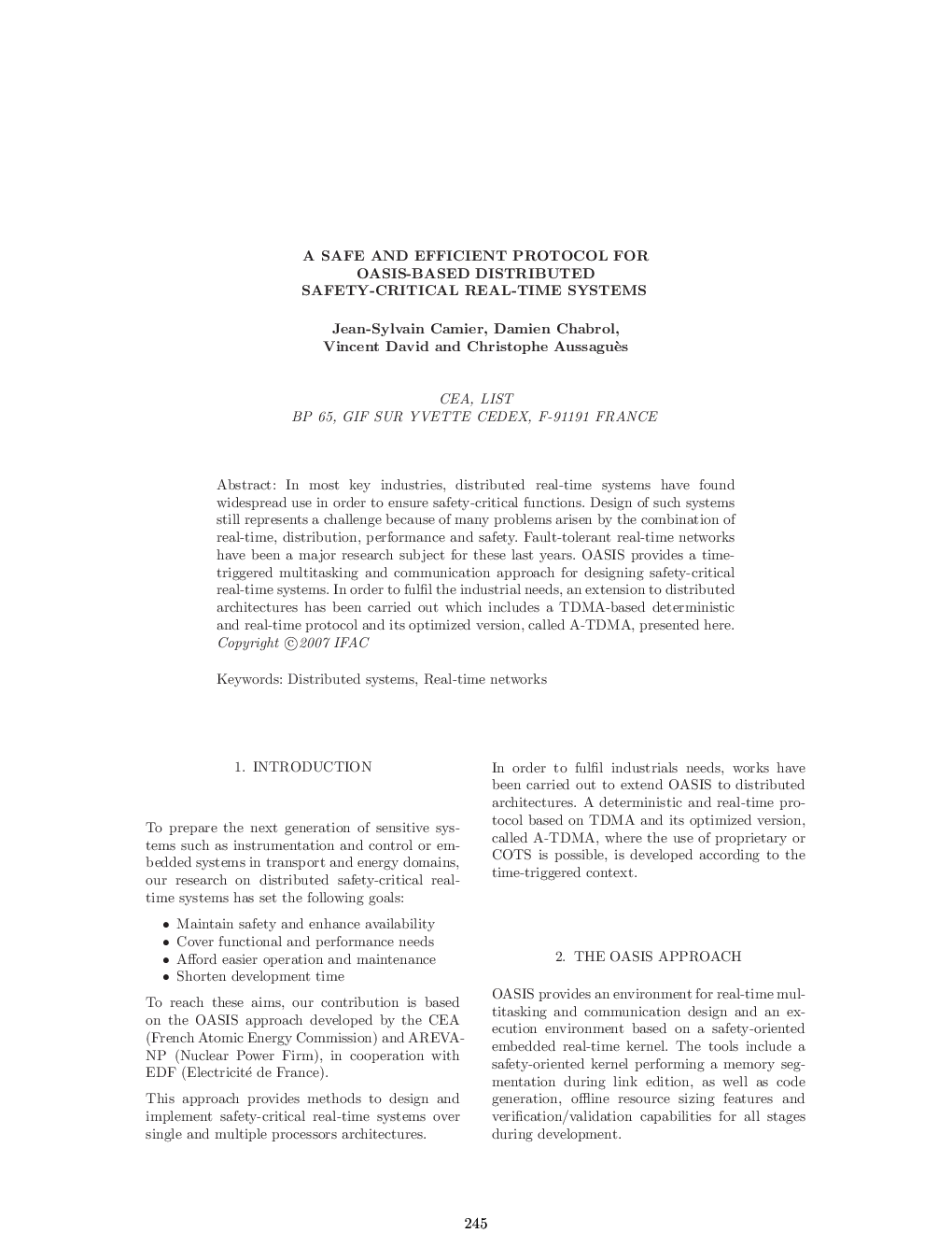 A SAFE AND EFFICIENT PROTOCOL FOR OASIS-BASED DISTRIBUTED SAFETY-CRITICAL REAL-TIME SYSTEMS