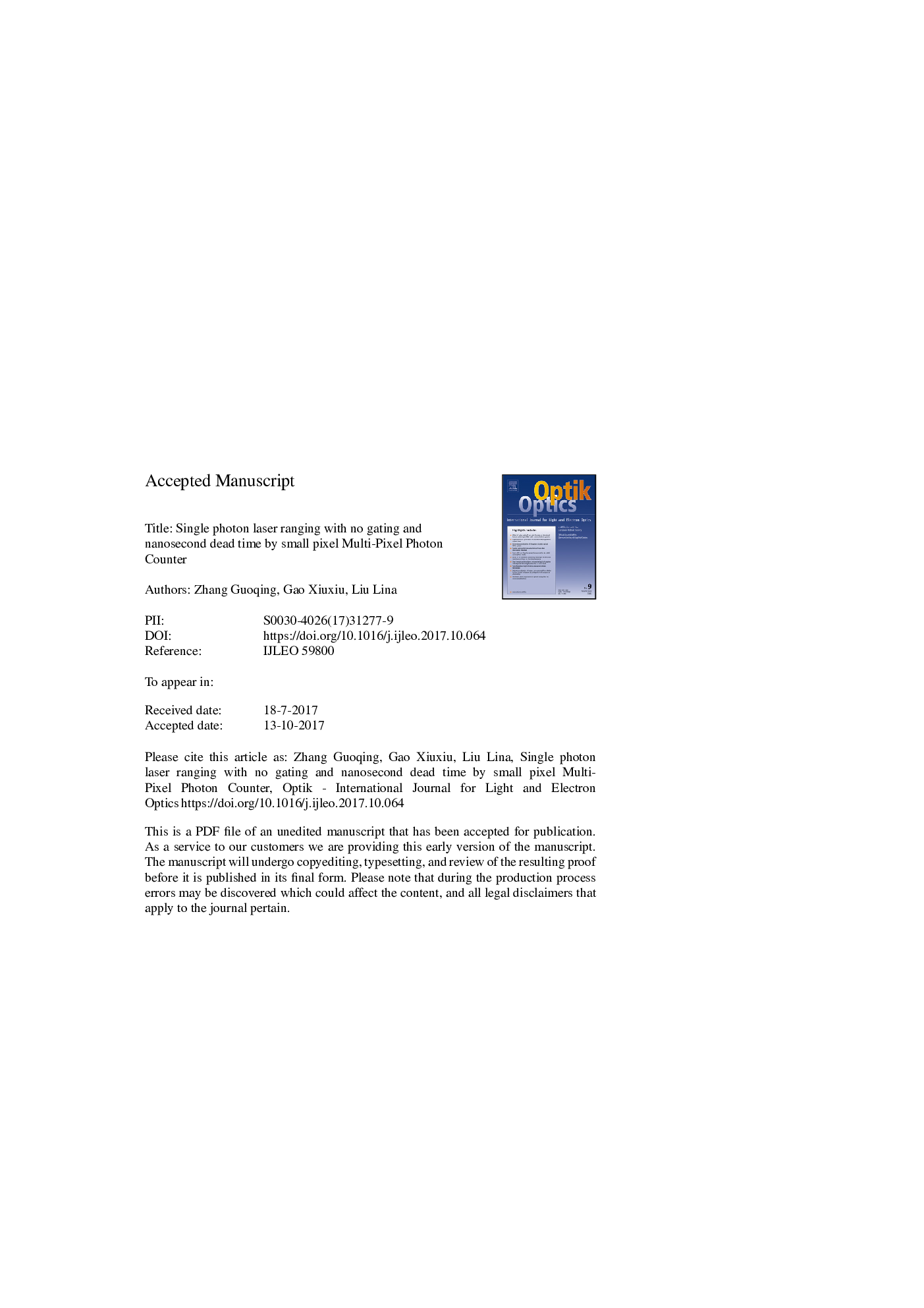 Single photon laser ranging with no gating and nanosecond dead time by small pixel Multi-Pixel Photon Counter