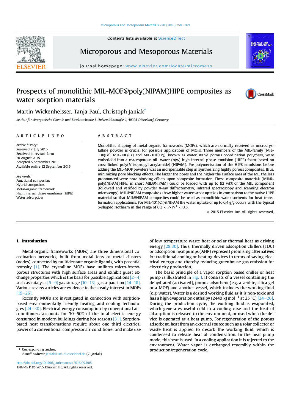 Prospects of monolithic MIL-MOF@poly(NIPAM)HIPE composites as water sorption materials