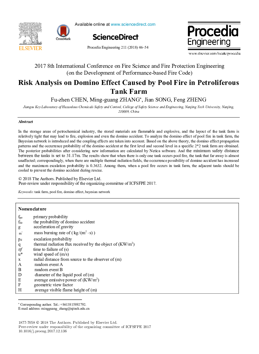 Risk Analysis on Domino Effect Caused by Pool Fire in Petroliferous Tank Farm