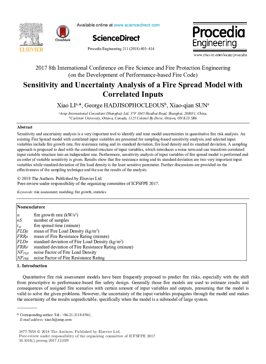 Sensitivity and Uncertainty Analysis of a Fire Spread Model with Correlated Inputs