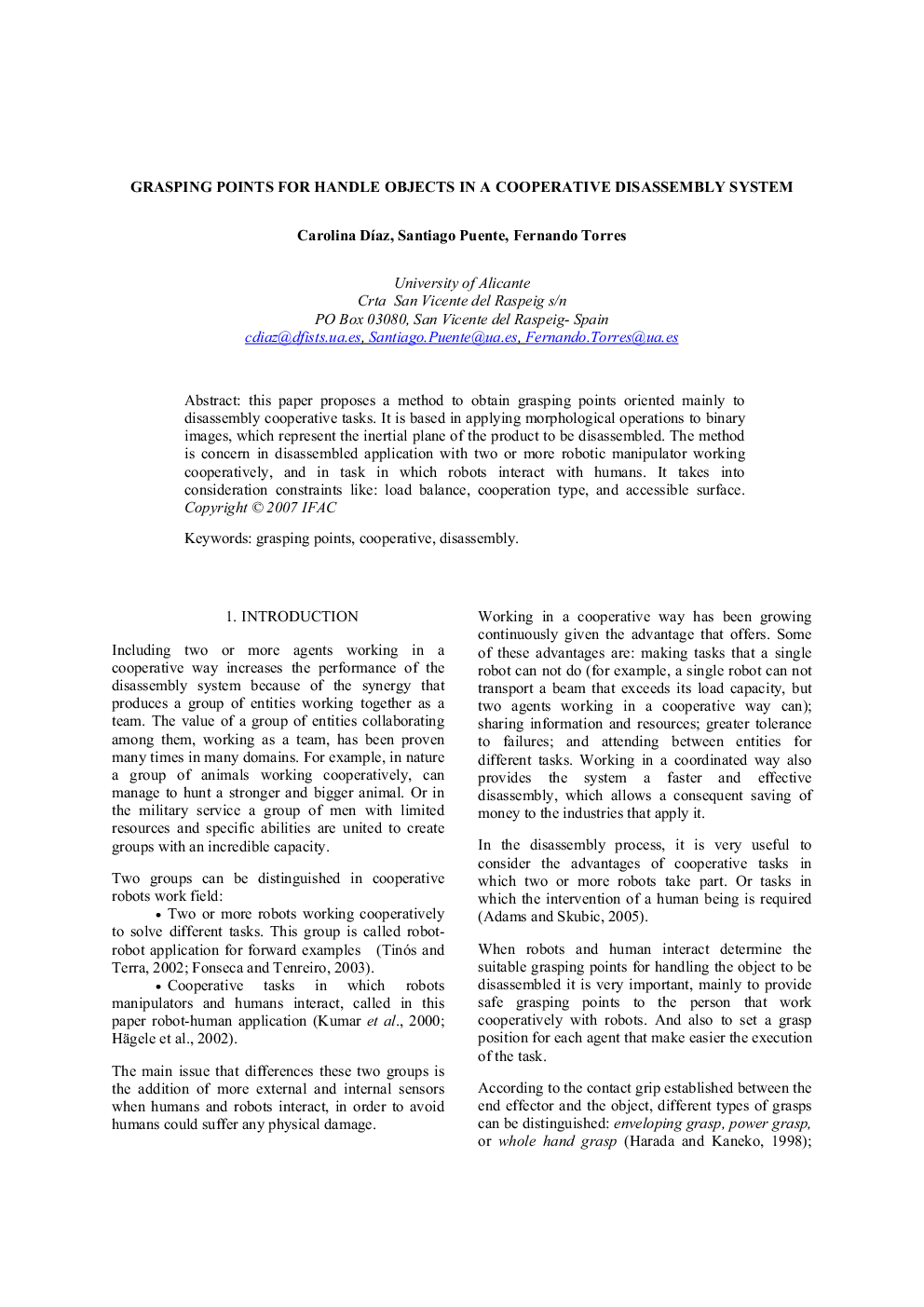 GRASPING POINTS FOR HANDLE OBJECTS IN A COOPERATIVE DISASSEMBLY SYSTEM