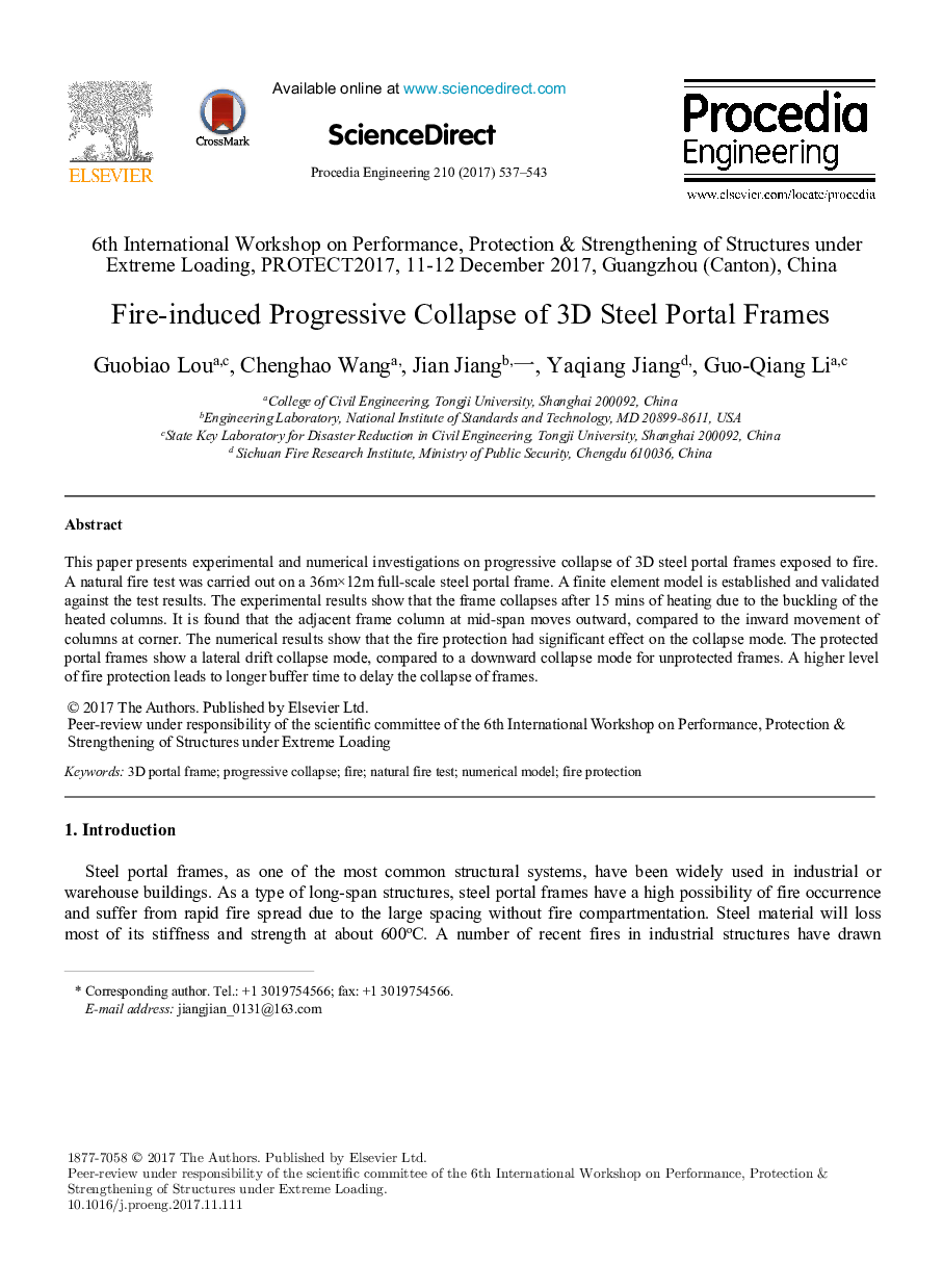 Fire-induced Progressive Collapse of 3D Steel Portal Frames