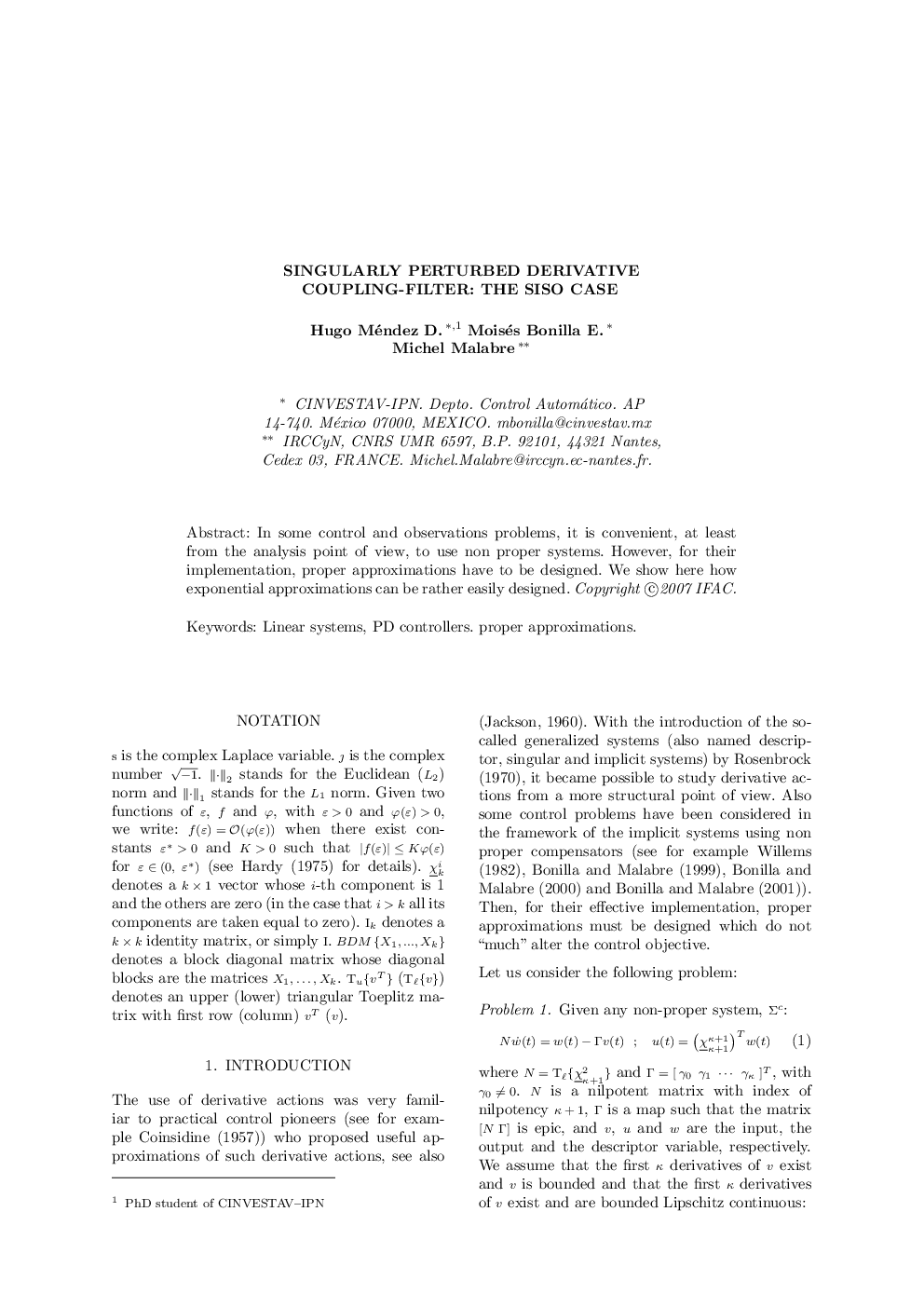 SINGULARLY PERTURBED DERIVATIVE COUPLING-FILTER: THE SISO CASE