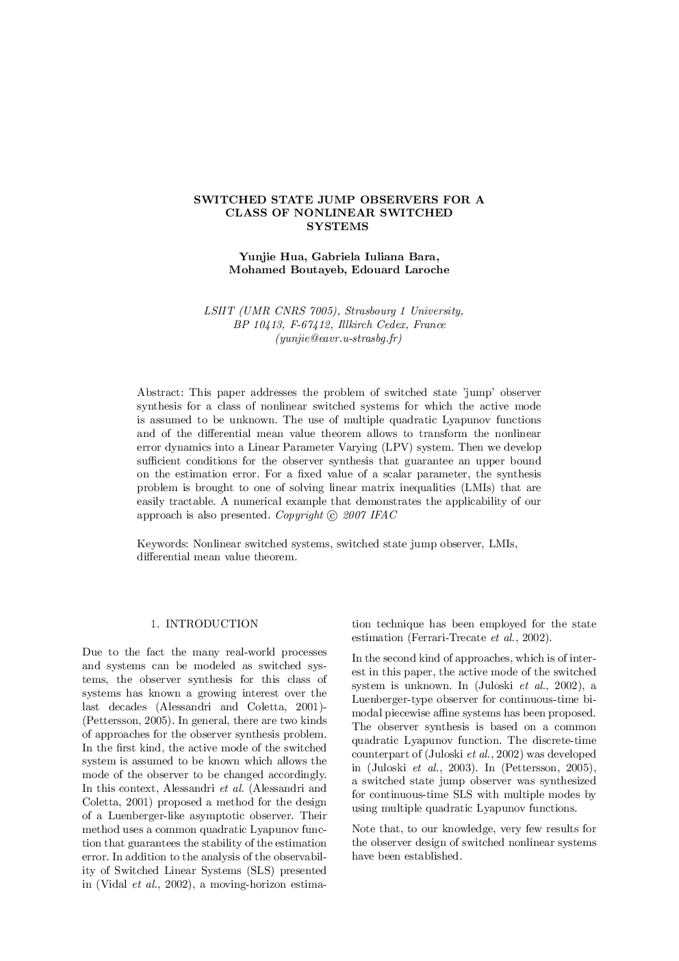 SWITCHED STATE JUMP OBSERVERS FOR A CLASS OF NONLINEAR SWITCHED SYSTEMS