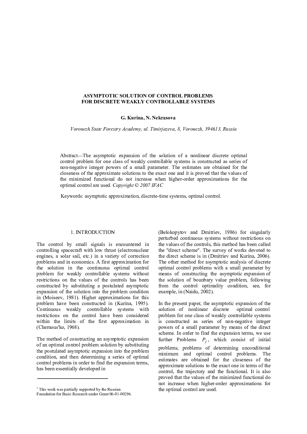 ASYMPTOTIC SOLUTION OF CONTROL PROBLEMS FOR DISCRETE WEAKLY CONTROLLABLE SYSTEMS 