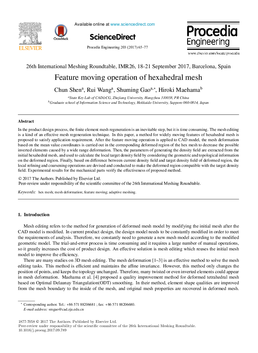 Feature moving operation of hexahedral mesh