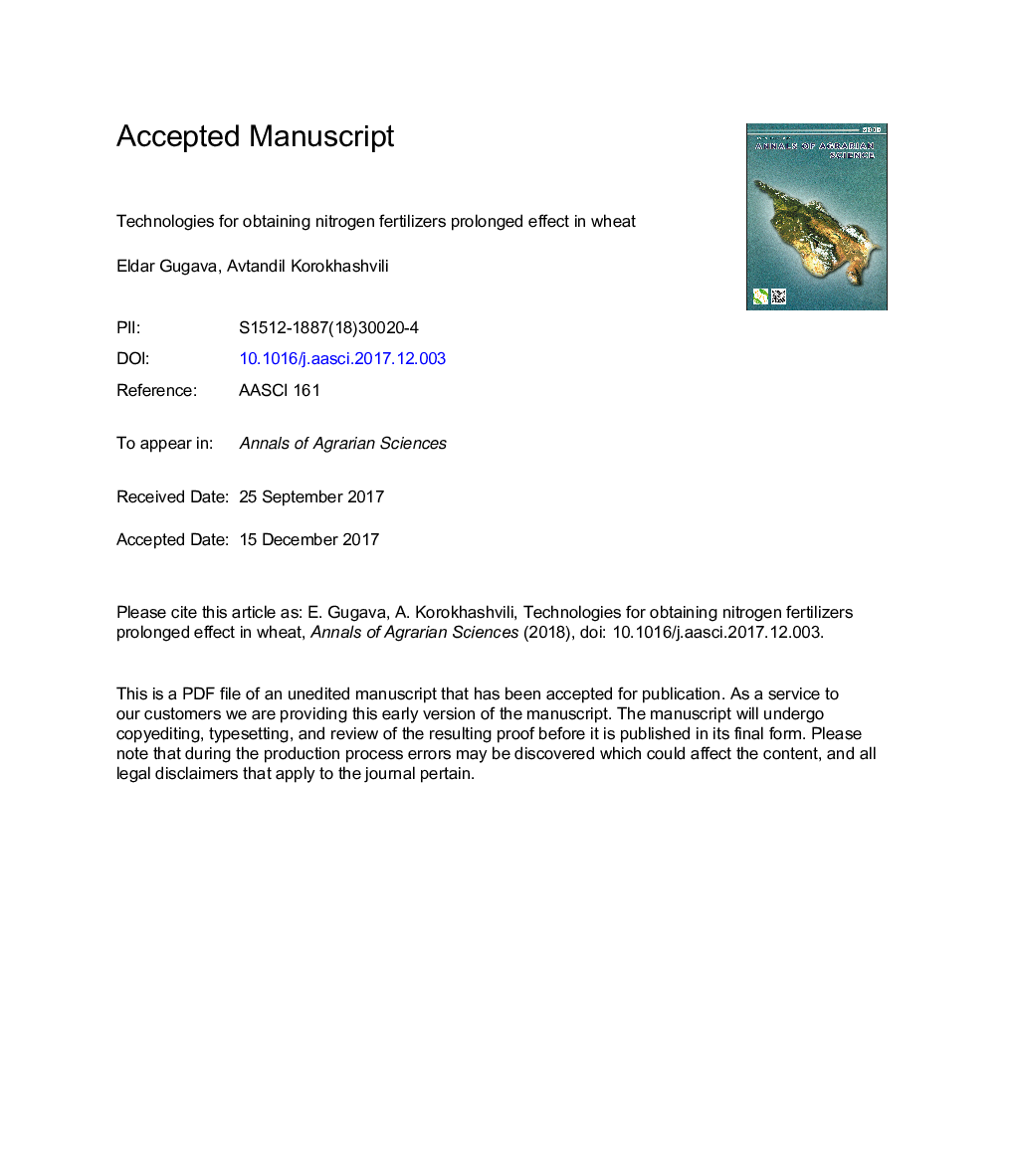 Technologies for obtaining nitrogen fertilizers prolonged effect in wheat