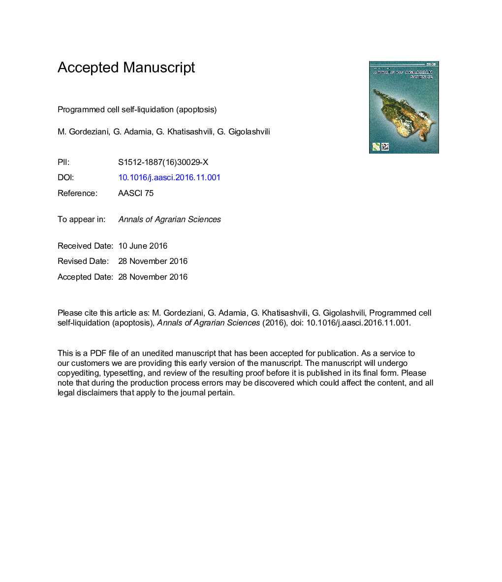 Programmed cell self-liquidation (apoptosis)