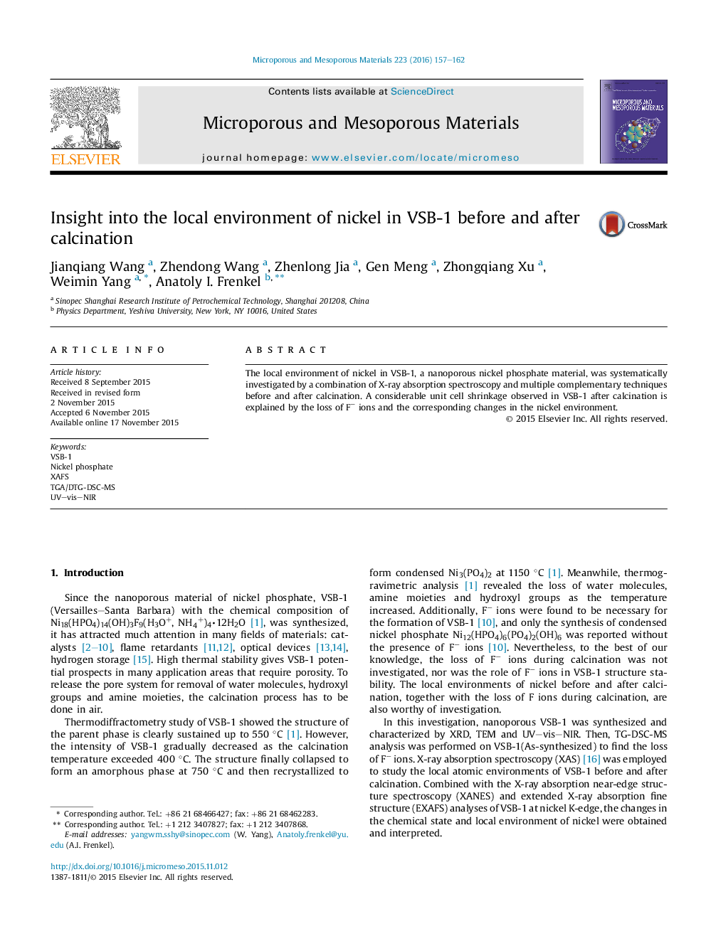 Insight into the local environment of nickel in VSB-1 before and after calcination