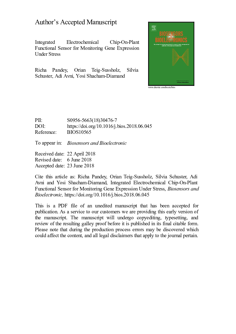 Integrated electrochemical Chip-on-Plant functional sensor for monitoring gene expression under stress