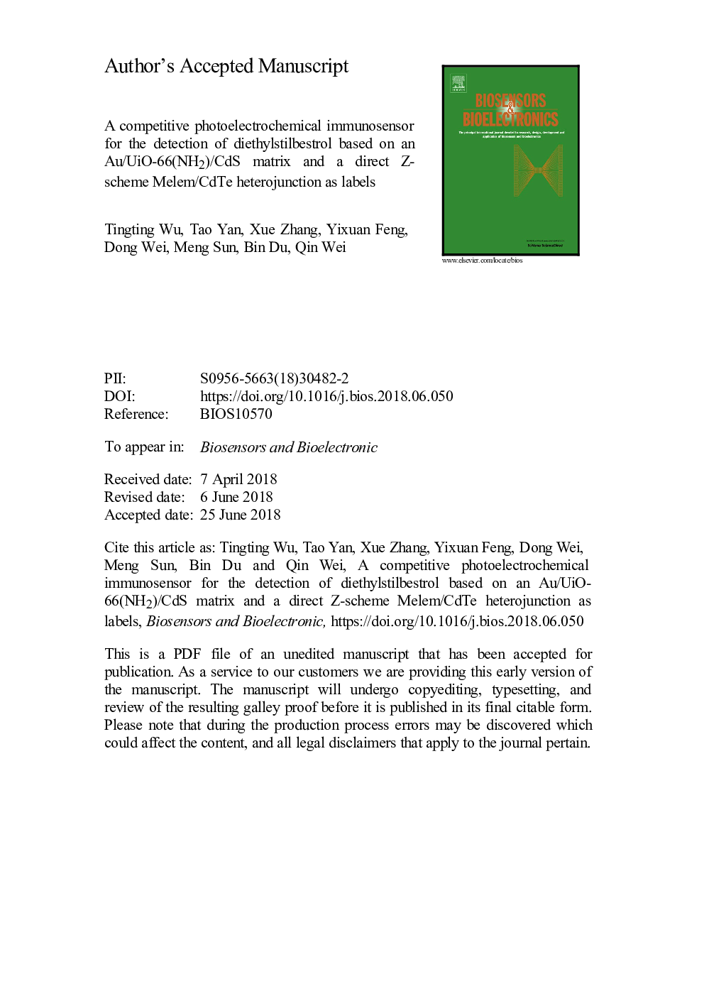 A competitive photoelectrochemical immunosensor for the detection of diethylstilbestrol based on an Au/UiO-66(NH2)/CdS matrix and a direct Z-scheme Melem/CdTe heterojunction as labels