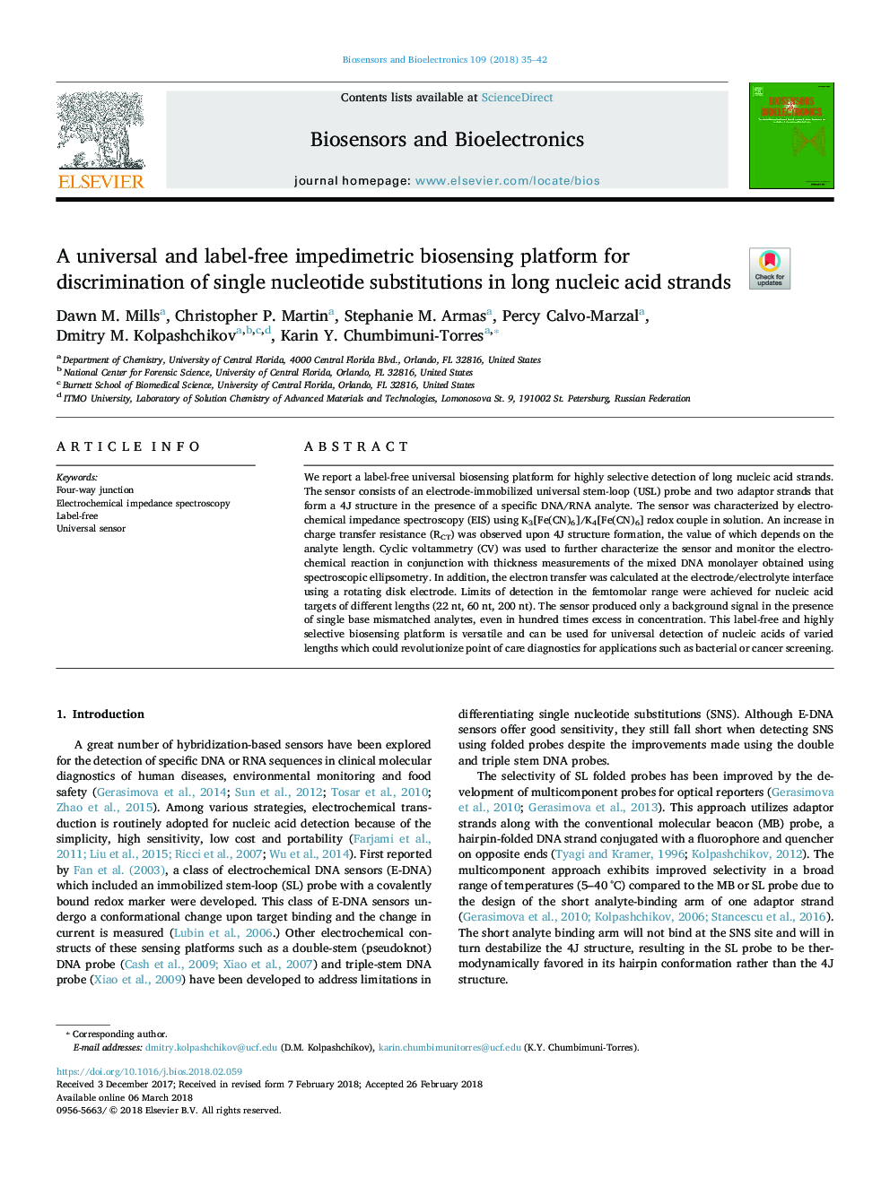 A universal and label-free impedimetric biosensing platform for discrimination of single nucleotide substitutions in long nucleic acid strands