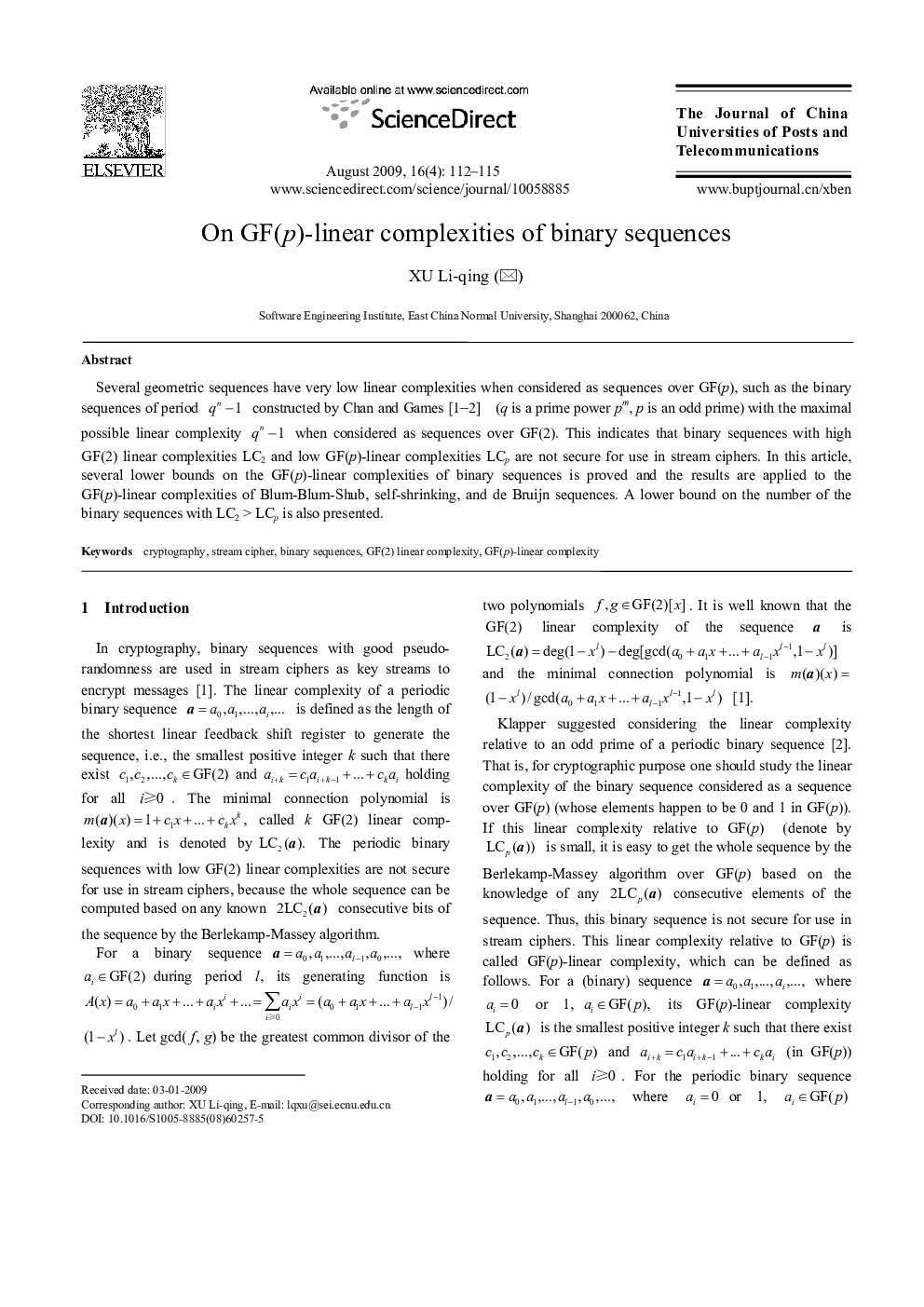 On GF(p)-linear complexities of binary sequences