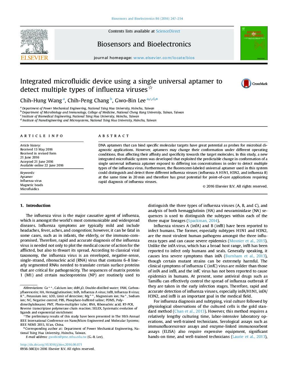 Integrated microfluidic device using a single universal aptamer to detect multiple types of influenza viruses