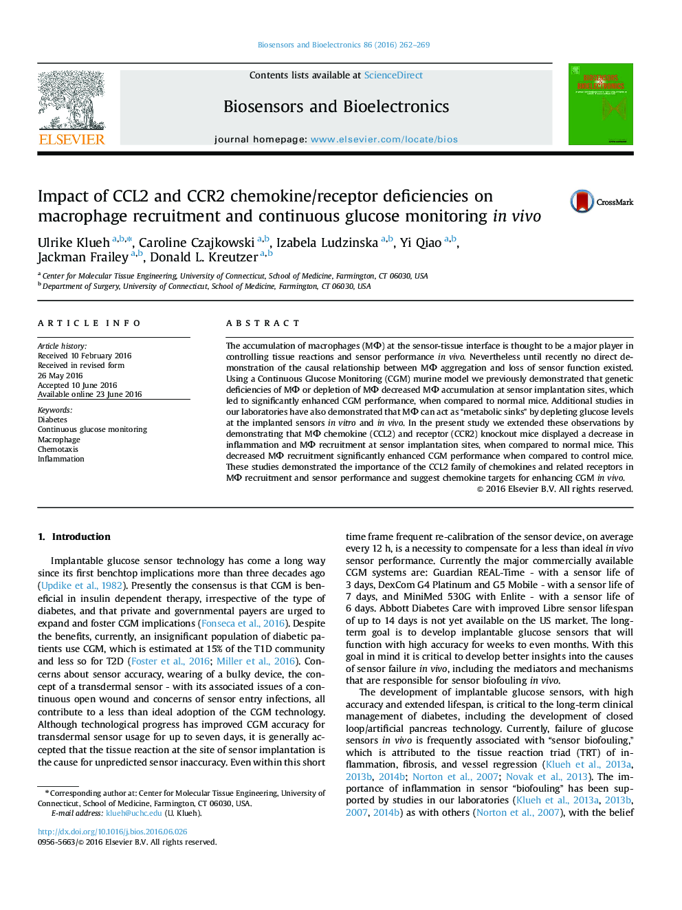 Impact of CCL2 and CCR2 chemokine/receptor deficiencies on macrophage recruitment and continuous glucose monitoring in vivo